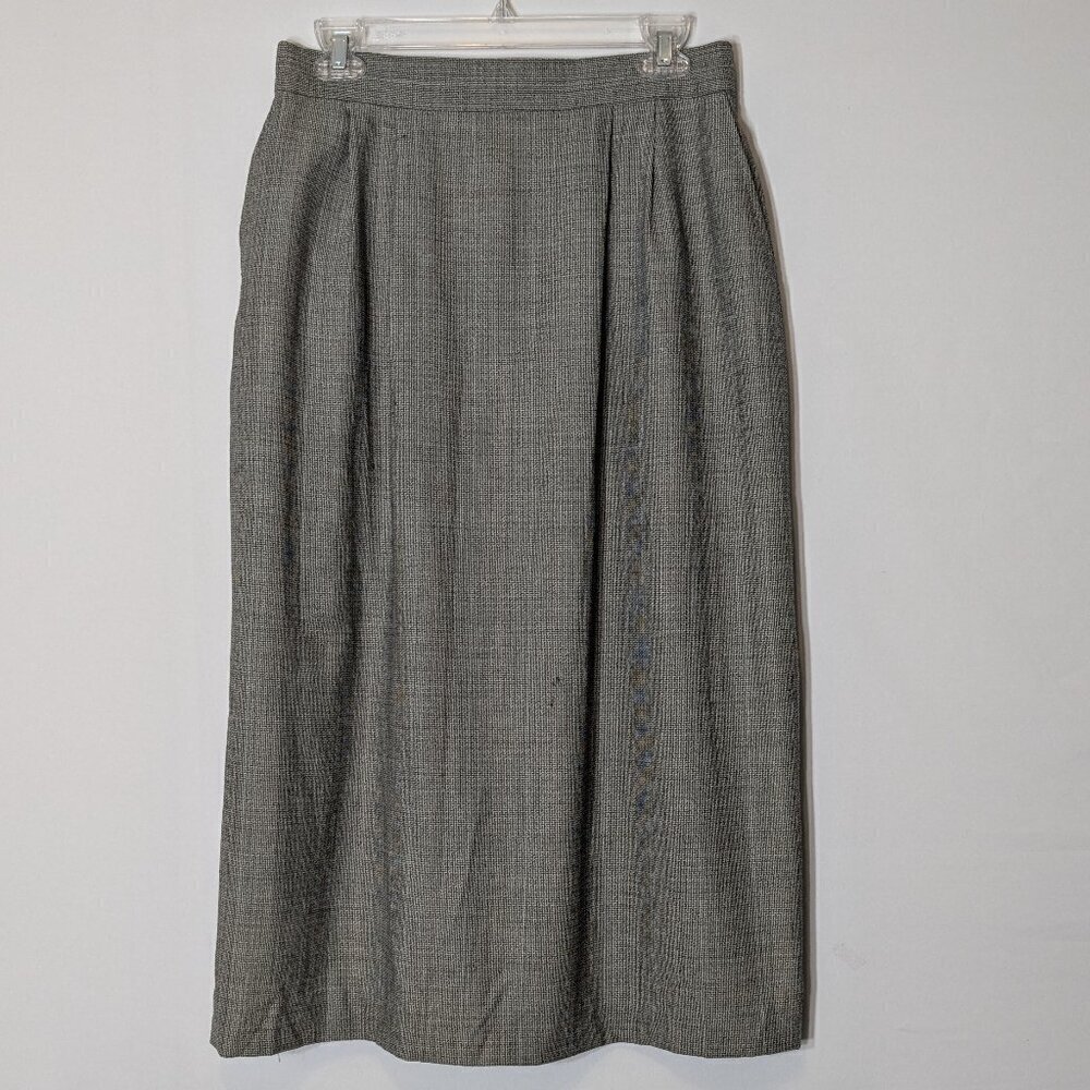 Gray Tweed Straight Pleated Knee Length Lined Suit Skirt; Size 14